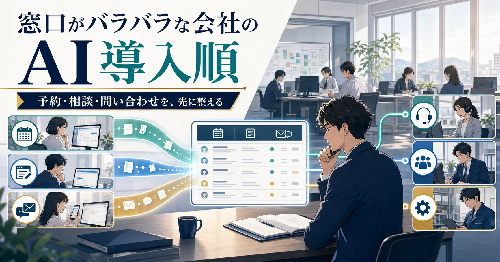 予約・相談・問い合わせを共通記録へ集めるAI導入順の記事サムネイル