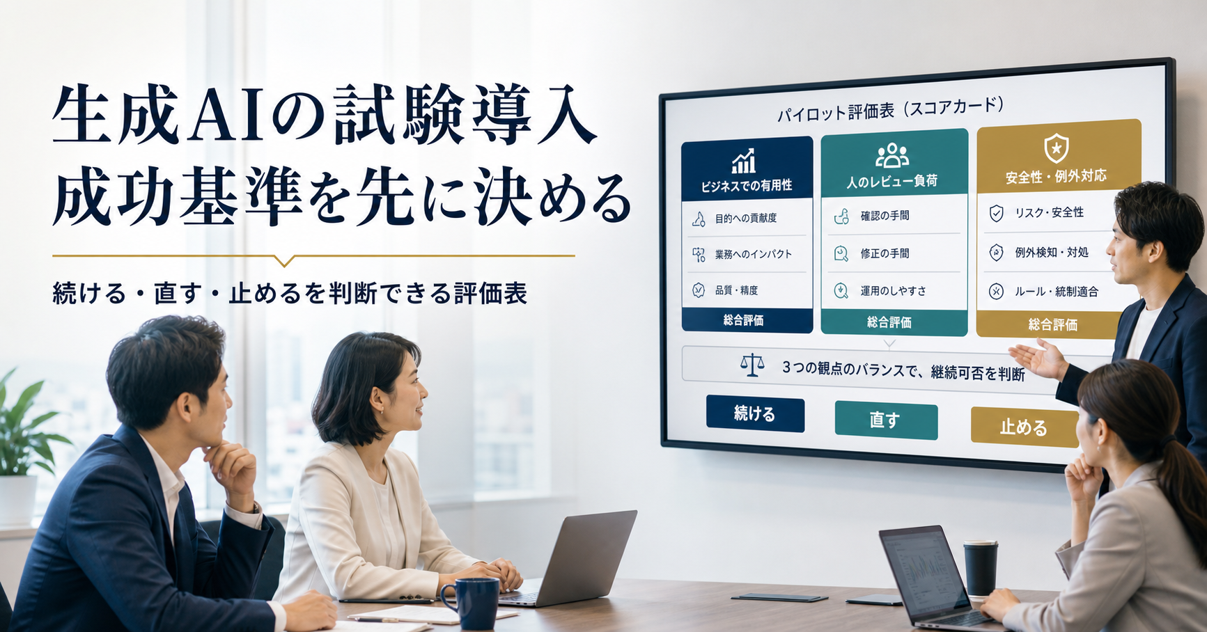 生成AIの試験導入を3つの成功基準で評価する記事サムネイル