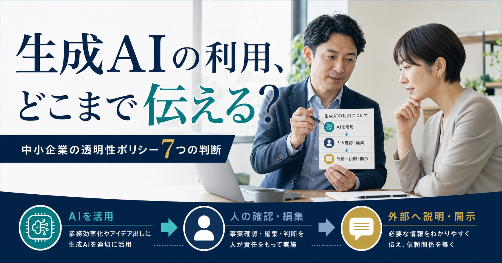 生成AIの利用をどこまで伝えるかを整理する透明性ポリシーの記事サムネイル